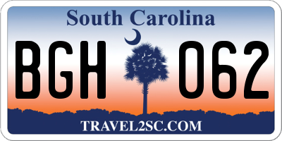 SC license plate BGH062