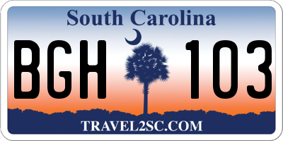 SC license plate BGH103