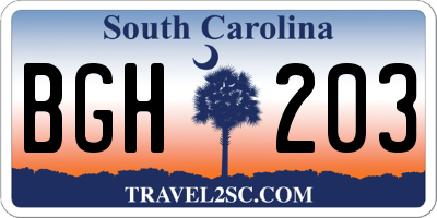 SC license plate BGH203