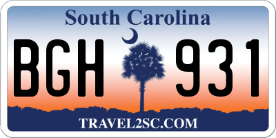 SC license plate BGH931