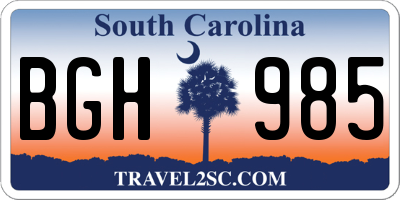 SC license plate BGH985