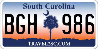 SC license plate BGH986