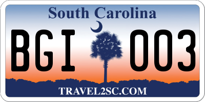 SC license plate BGI003