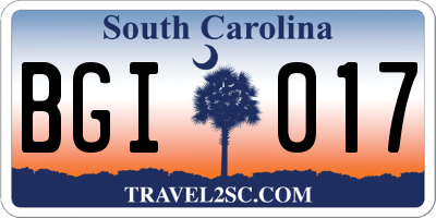 SC license plate BGI017