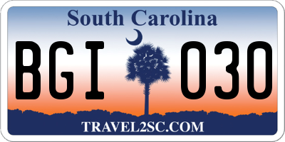 SC license plate BGI030