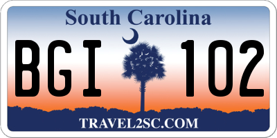 SC license plate BGI102