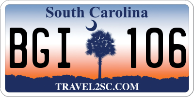 SC license plate BGI106