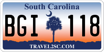 SC license plate BGI118