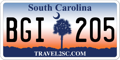 SC license plate BGI205