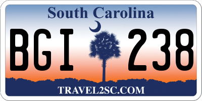 SC license plate BGI238