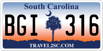 SC license plate BGI316
