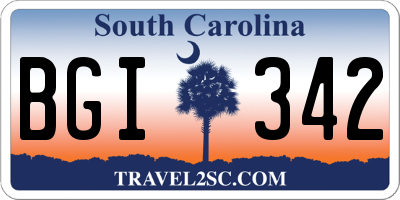 SC license plate BGI342