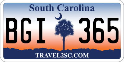 SC license plate BGI365