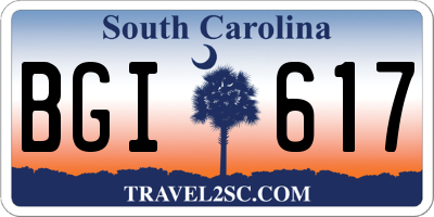 SC license plate BGI617
