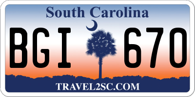 SC license plate BGI670
