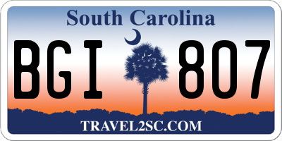 SC license plate BGI807