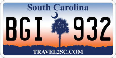 SC license plate BGI932