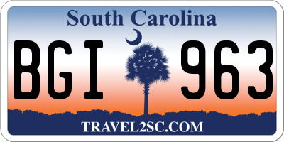 SC license plate BGI963