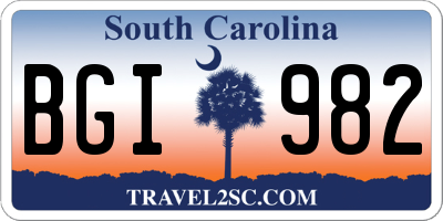 SC license plate BGI982