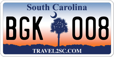 SC license plate BGK008