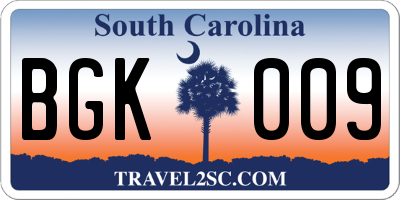 SC license plate BGK009