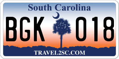 SC license plate BGK018