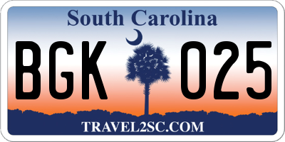 SC license plate BGK025