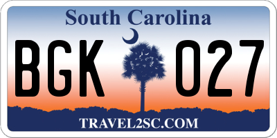 SC license plate BGK027
