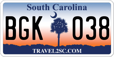 SC license plate BGK038