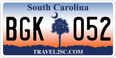 SC license plate BGK052