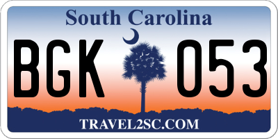 SC license plate BGK053