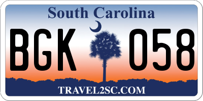 SC license plate BGK058