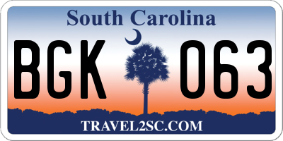 SC license plate BGK063