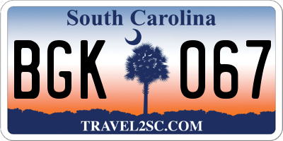 SC license plate BGK067