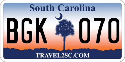 SC license plate BGK070