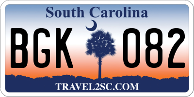 SC license plate BGK082