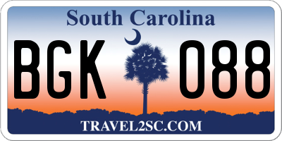 SC license plate BGK088