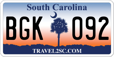 SC license plate BGK092