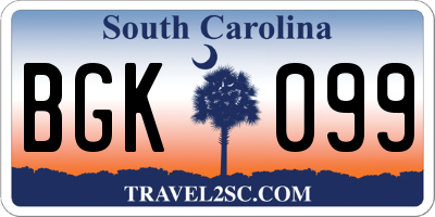 SC license plate BGK099