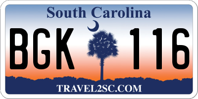 SC license plate BGK116