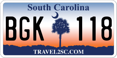 SC license plate BGK118