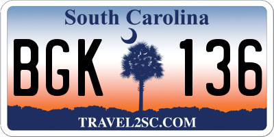 SC license plate BGK136