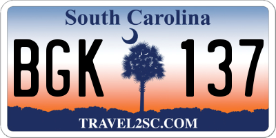 SC license plate BGK137