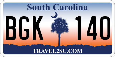 SC license plate BGK140
