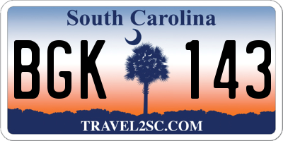 SC license plate BGK143