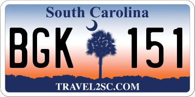 SC license plate BGK151