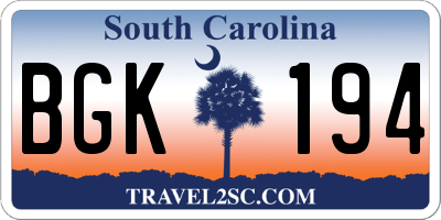 SC license plate BGK194