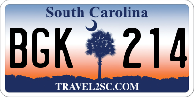 SC license plate BGK214