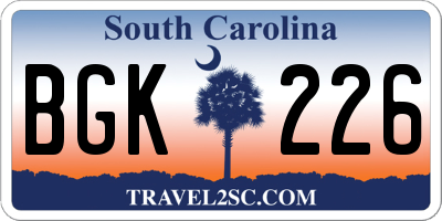 SC license plate BGK226