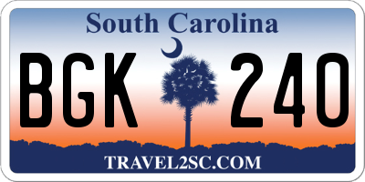 SC license plate BGK240